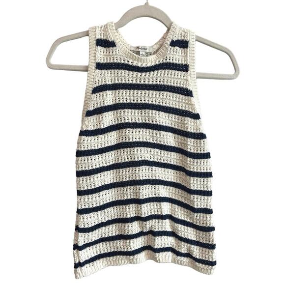 Madewell Crochet-Knit Crewneck Sweater Tank In Bright Ivory Navy Size S - Picture 4 of 7